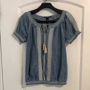 Blue Embroidered Women's Top